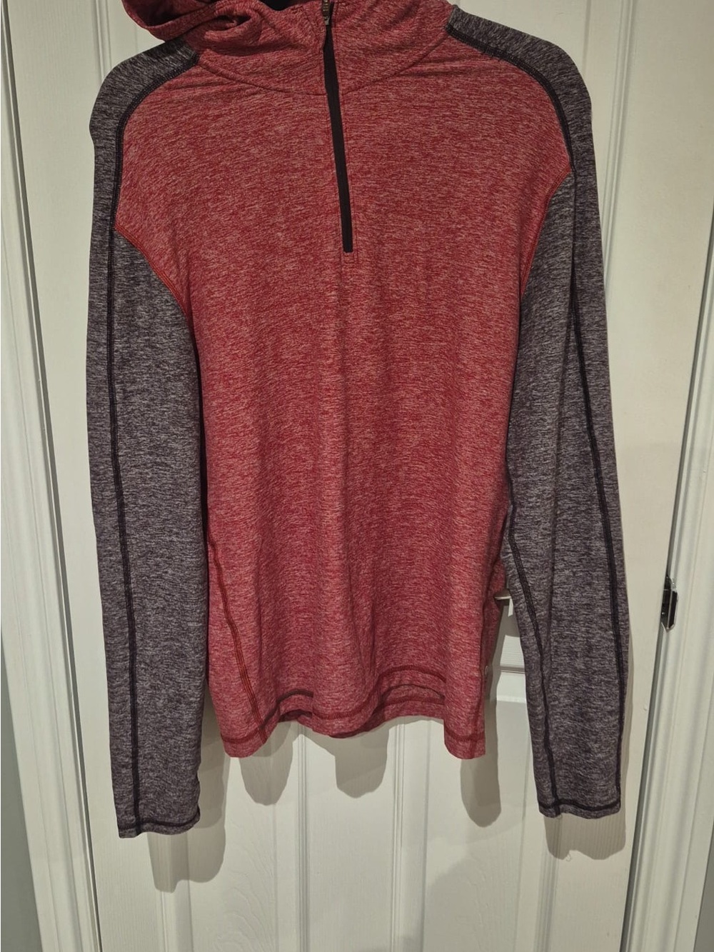 lululemon athletica Men's Red Hooded Half-Zip Sweater with Gray Sleeves